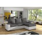 Canapé d'angle convertible en tissu gris et simili blanc, angle droit (vu de face), LUCAS, 4 places Canapé d'angle convertible en tissu gris et simili blanc, angle droit (vu de face), LUCAS, 4 places