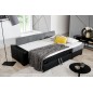 Canapé d'angle convertible en tissu gris et simili blanc, angle droit (vu de face), LUCAS, 4 places Canapé d'angle convertible en tissu gris et simili blanc, angle droit (vu de face), LUCAS, 4 places