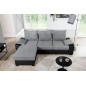 Canapé d'angle convertible - en tissu gris et simili noir, angle gauche (vu de face) - LUCAS, 4 places Canapé d'angle convertible - en tissu gris et simili noir, angle gauche (vu de face) - LUCAS, 4 places