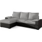 Canapé d'angle convertible - en tissu gris et simili noir, angle gauche (vu de face) - LUCAS, 4 places Canapé d'angle convertible - en tissu gris et simili noir, angle gauche (vu de face) - LUCAS, 4 places