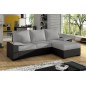 Canapé d'angle convertible - en tissu gris et simili noir, angle droit (vu de face) - LUCAS, 4 places Canapé d'angle convertible - en tissu gris et simili noir, angle droit (vu de face) - LUCAS, 4 places