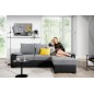 Canapé d'angle convertible - en tissu gris et simili noir, angle droit (vu de face) - LUCAS, 4 places Canapé d'angle convertible - en tissu gris et simili noir, angle droit (vu de face) - LUCAS, 4 places