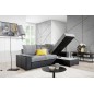 Canapé d'angle convertible - en tissu gris et simili noir, angle droit (vu de face) - LUCAS, 4 places Canapé d'angle convertible - en tissu gris et simili noir, angle droit (vu de face) - LUCAS, 4 places
