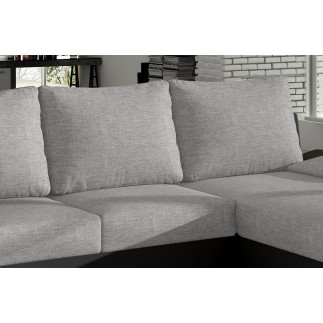 Canapé d'angle convertible - en tissu gris et simili noir, angle droit (vu de face) - LUCAS
