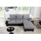 Canapé d'angle convertible - en tissu gris et simili noir, angle droit (vu de face) - LUCAS, 4 places Canapé d'angle convertible - en tissu gris et simili noir, angle droit (vu de face) - LUCAS, 4 places