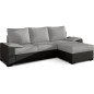 Canapé d'angle convertible - en tissu gris et simili noir, angle droit (vu de face) - LUCAS, 4 places Canapé d'angle convertible - en tissu gris et simili noir, angle droit (vu de face) - LUCAS, 4 places