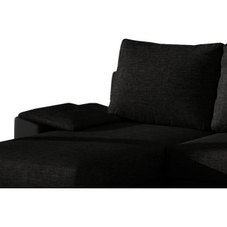 Canapé d'angle convertible - en tissu noir et simili noir, angle gauche (vu de face) - LUCAS