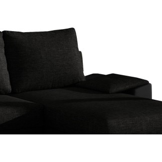 Canapé d'angle convertible - en tissu noir et simili noir, angle droit (vu de face) - LUCAS