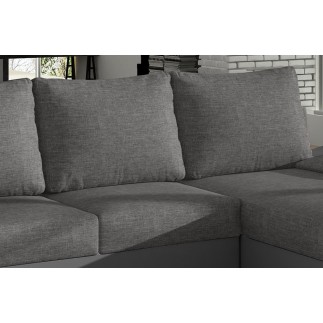 Canapé d'angle convertible - en tissu gris et simili gris, angle droit (vu de face) - LUCAS