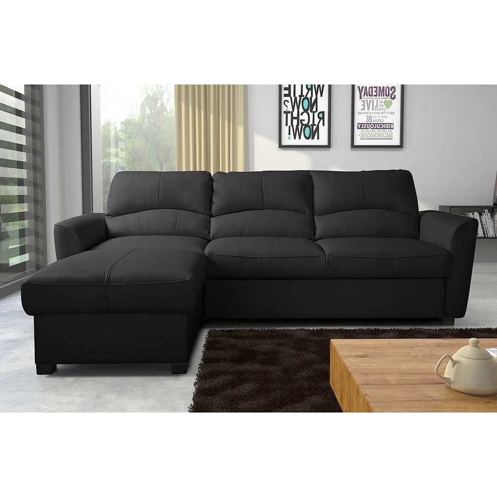 1er paiement de la commande: Canapé d'angle convertible en cuir de luxe italien , 5 places lugano, noir, angle gauche, 6x sans f
