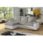 - Canapé d'angle convertible, en tissu gris et simili blanc, angle gauche (vu de face) - LUCAS, 4 places - Canapé d'angle convertible, en tissu gris et simili blanc, angle gauche (vu de face) - LUCAS, 4 places