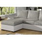 - Canapé d'angle convertible, en tissu gris et simili blanc, angle gauche (vu de face) - LUCAS, 4 places - Canapé d'angle convertible, en tissu gris et simili blanc, angle gauche (vu de face) - LUCAS, 4 places