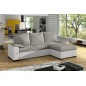 Canapé d'angle convertible - en tissu gris et simili blanc, angle droit (vu de face) - LUCAS, 4 places Canapé d'angle convertible - en tissu gris et simili blanc, angle droit (vu de face) - LUCAS, 4 places