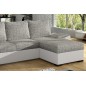 Canapé d'angle convertible - en tissu gris et simili blanc, angle droit (vu de face) - LUCAS, 4 places Canapé d'angle convertible - en tissu gris et simili blanc, angle droit (vu de face) - LUCAS, 4 places