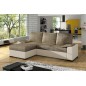 Canapé d'angle convertible - en tissu marron et simili beige, angle gauche (vu de face) - LUCAS, 4 places Canapé d'angle convertible - en tissu marron et simili beige, angle gauche (vu de face) - LUCAS, 4 places