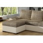 Canapé d'angle convertible - en tissu marron et simili beige, angle gauche (vu de face) - LUCAS, 4 places Canapé d'angle convertible - en tissu marron et simili beige, angle gauche (vu de face) - LUCAS, 4 places