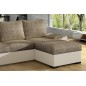 Canapé d'angle convertible - en tissu marron et simili beige, angle droit (vu de face) - LUCAS, 4 places Canapé d'angle convertible - en tissu marron et simili beige, angle droit (vu de face) - LUCAS, 4 places