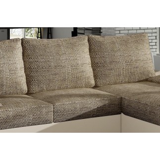 Canapé d'angle convertible - en tissu marron et simili beige, angle droit (vu de face) - LUCAS