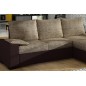 Canapé d'angle convertible - en tissu marron et simili chocolat, angle droit (vu de face) - LUCAS, 4 places Canapé d'angle convertible - en tissu marron et simili chocolat, angle droit (vu de face) - LUCAS, 4 places