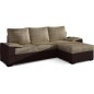 Canapé d'angle convertible - en tissu marron et simili chocolat, angle droit (vu de face) - LUCAS, 4 places Canapé d'angle convertible - en tissu marron et simili chocolat, angle droit (vu de face) - LUCAS, 4 places