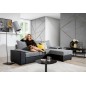 Canapé d'angle convertible, en tissu gris et simili noir, angle droit (vu de face) - LUCAS, 4 places Canapé d'angle convertible, en tissu gris et simili noir, angle droit (vu de face) - LUCAS, 4 places