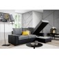 Canapé d'angle convertible, en tissu gris et simili noir, angle droit (vu de face) - LUCAS, 4 places Canapé d'angle convertible, en tissu gris et simili noir, angle droit (vu de face) - LUCAS, 4 places