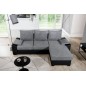 Canapé d'angle convertible, en tissu gris et simili noir, angle droit (vu de face) - LUCAS, 4 places Canapé d'angle convertible, en tissu gris et simili noir, angle droit (vu de face) - LUCAS, 4 places