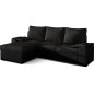 Canapé d'angle convertible, en tissu noir et simili noir - angle gauche (vu de face) - LUCAS, 4 places Canapé d'angle convertible, en tissu noir et simili noir - angle gauche (vu de face) - LUCAS, 4 places