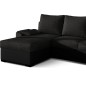 Canapé d'angle convertible, en tissu noir et simili noir - angle gauche (vu de face) - LUCAS, 4 places Canapé d'angle convertible, en tissu noir et simili noir - angle gauche (vu de face) - LUCAS, 4 places