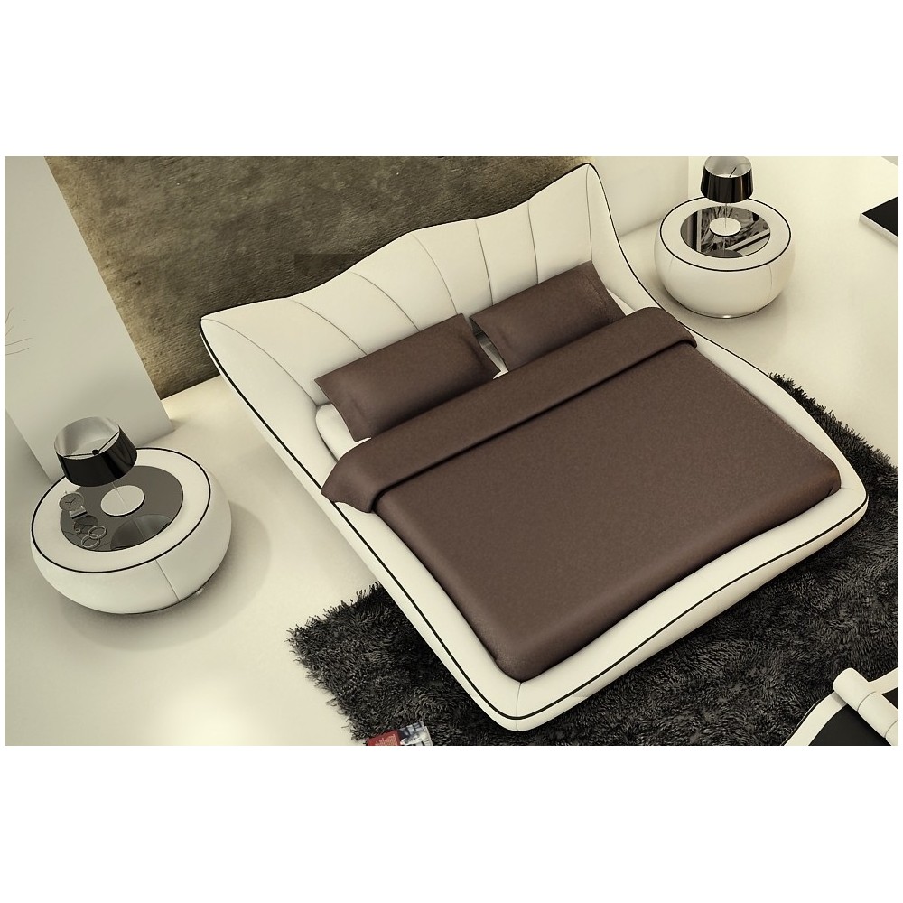 Lit en cuir italien de luxe LUXEN, écru, 180x200 Lit en cuir italien de luxe LUXEN, écru, 180x200