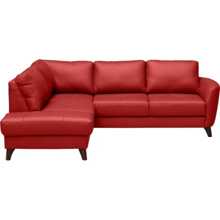 - Canapé d'angle convertible en cuir italien de luxe 5 places FIGARI avec coffre, rouge, angle gauche (vu de face)