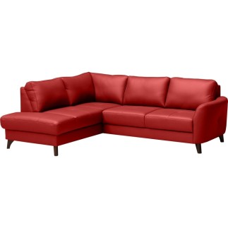 - Canapé d'angle convertible en cuir italien de luxe 5 places FIGARI avec coffre, rouge, angle gauche (vu de face)