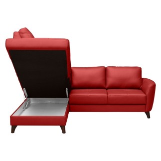 - Canapé d'angle convertible en cuir italien de luxe 5 places FIGARI avec coffre, rouge, angle gauche (vu de face)