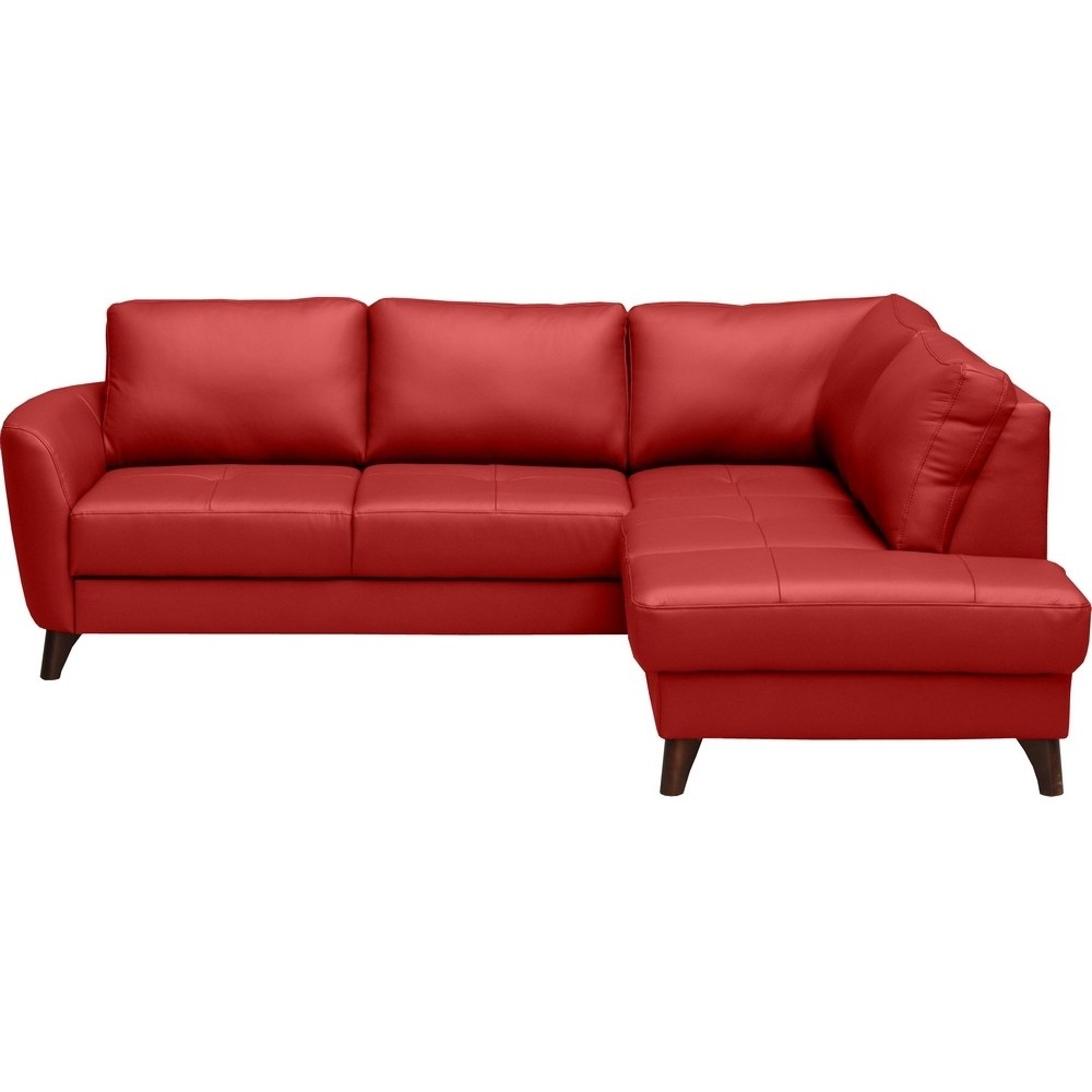 Canapé d'angle convertible en cuir italien de luxe 5 places - FIGARI- avec coffre, rouge, angle droit (vu de face)