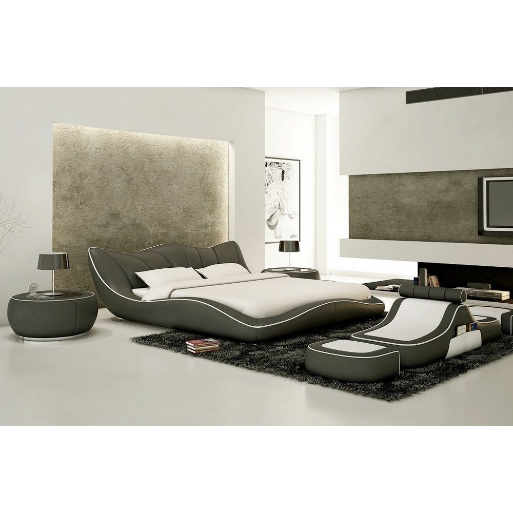 Lit en cuir italien de luxe LUXEN, gris foncé, 180x200 Lit en cuir italien de luxe LUXEN, gris foncé, 180x200