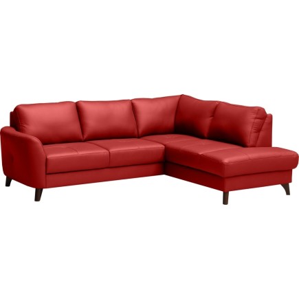 Canapé d'angle convertible en cuir italien de luxe 5 places - FIGARI- avec coffre, rouge, angle droit (vu de face)
