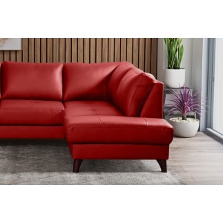 Canapé d'angle convertible en cuir italien de luxe 5 places - FIGARI- avec coffre, rouge, angle droit (vu de face)