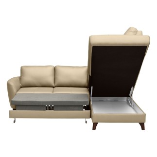 Canapé d'angle convertible en cuir italien de luxe 5 places FIGARI avec coffre, beige, angle droit (vu de face)