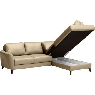 Canapé d'angle convertible en cuir italien de luxe 5 places FIGARI avec coffre, beige, angle droit (vu de face)