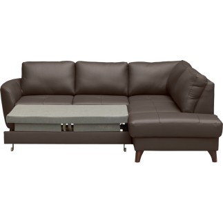 Canapé d'angle convertible en cuir italien de luxe 5 places FIGARI avec coffre, chocolat, angle droit (vu de face)