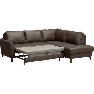 Canapé d'angle convertible en cuir italien de luxe 5 places FIGARI avec coffre, chocolat, angle droit (vu de face)