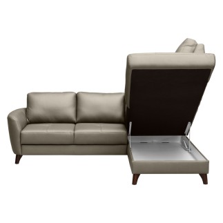 Canapé d'angle convertible en cuir italien de luxe 5 places FIGARI avec coffre, taupe, angle droit (vu de face)