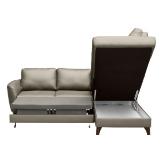 Canapé d'angle convertible en cuir italien de luxe 5 places FIGARI avec coffre, taupe, angle droit (vu de face)