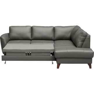 Canapé d'angle convertible en cuir italien de luxe 5 places FIGARI avec coffre, gris foncé, angle droit (vu de face)