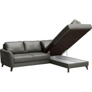 Canapé d'angle convertible en cuir italien de luxe 5 places FIGARI avec coffre, gris foncé, angle droit (vu de face)