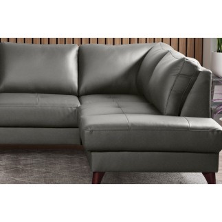 Canapé d'angle convertible en cuir italien de luxe 5 places FIGARI avec coffre, gris foncé, angle droit (vu de face)