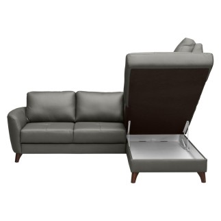 Canapé d'angle convertible en cuir italien de luxe 5 places FIGARI avec coffre, gris foncé, angle droit (vu de face)