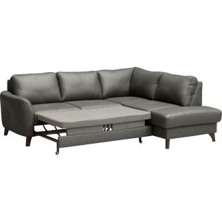 Canapé d'angle convertible en cuir italien de luxe 5 places FIGARI avec coffre, gris foncé, angle droit (vu de face)