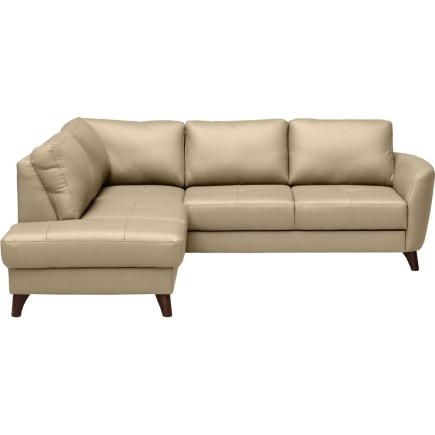 - Canapé d'angle convertible en cuir italien de luxe 5 places FIGARI avec coffre, beige, angle gauche (vu de face)