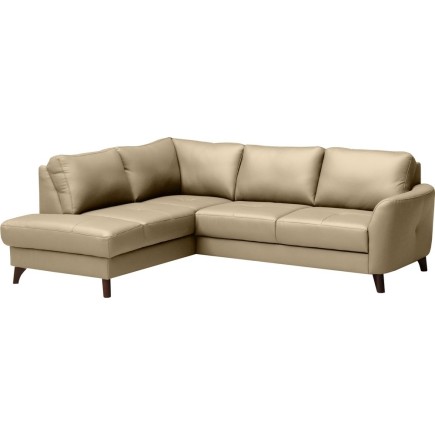 - Canapé d'angle convertible en cuir italien de luxe 5 places FIGARI avec coffre, beige, angle gauche (vu de face)